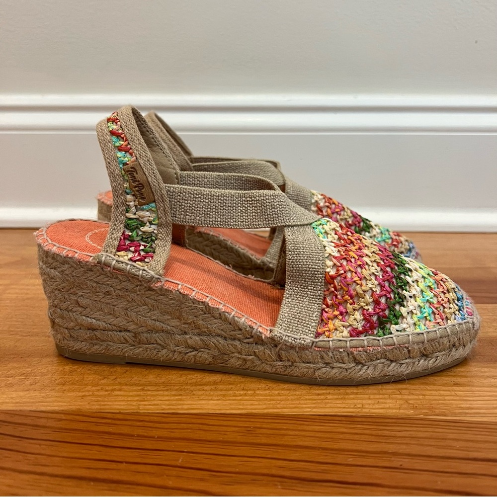 Toni Pons Terra Espadrille Wedge Womens 36 Rainbow Striped Woven Slingback